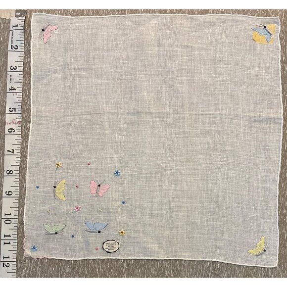 Vintage Handkerchiefs Embroidered Floral & Butterfly Designs 10" Square Cotton F - Picture 5 of 6